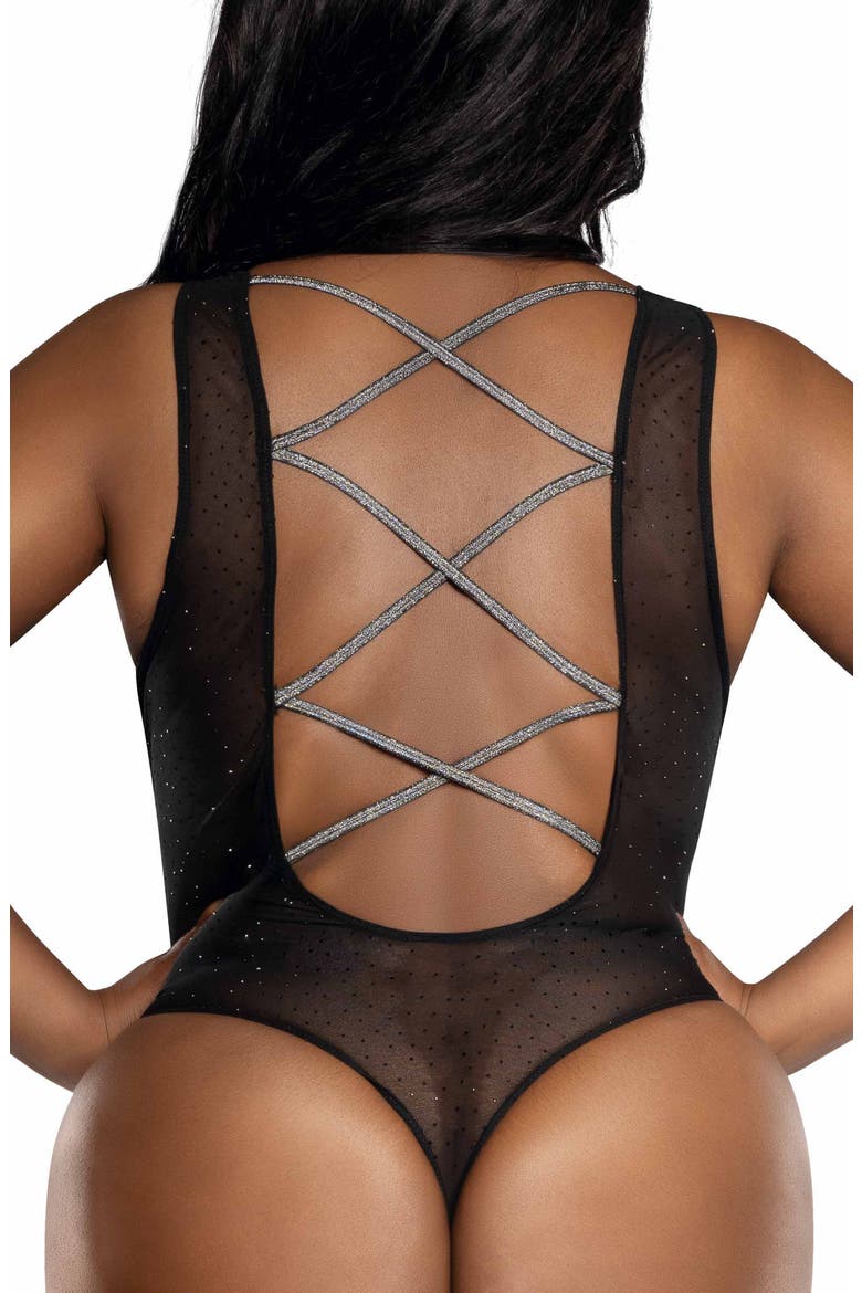 Sheer Mesh Shimmery Teddy, Alternate, color, BLACK