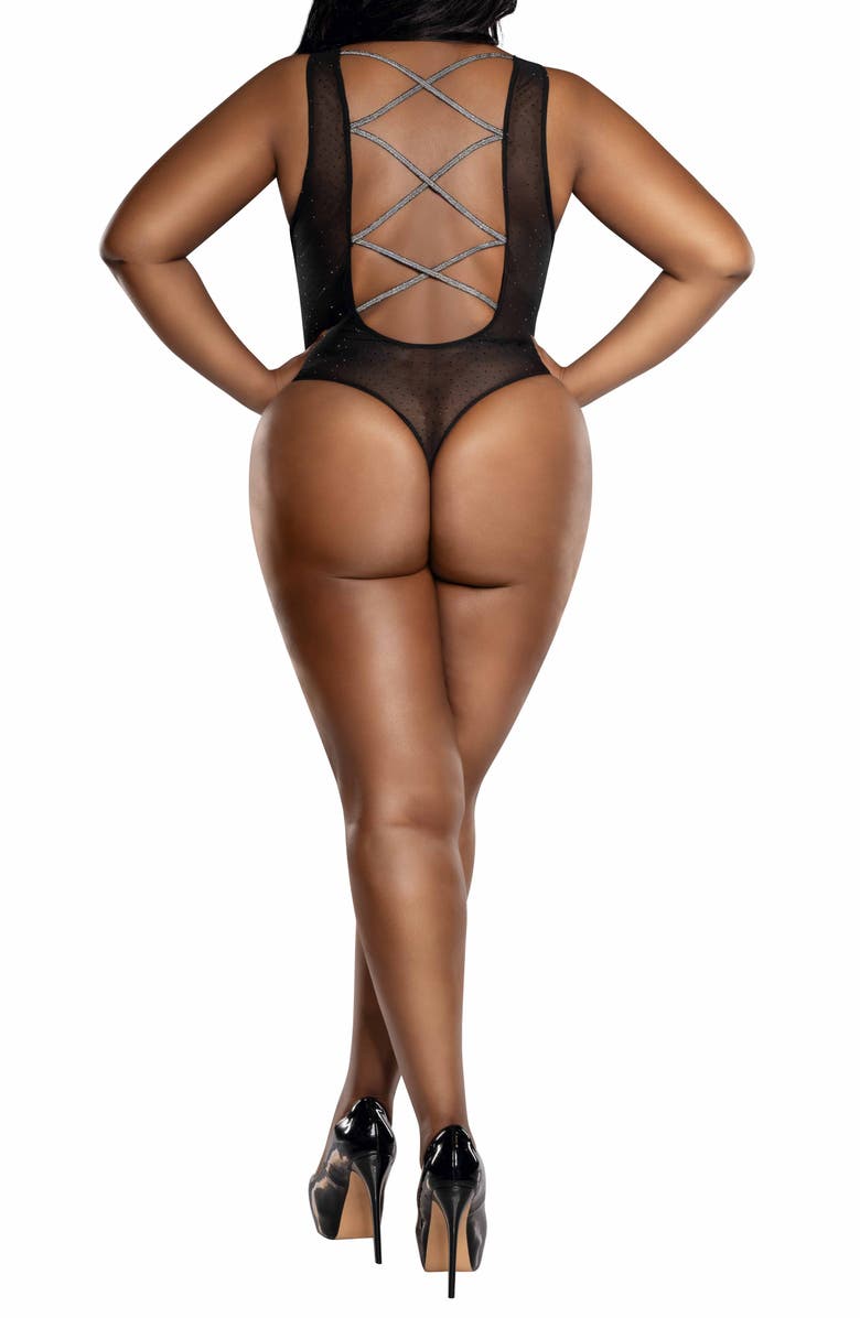 Dreamgirl Sheer Mesh Shimmery Teddy, Alternate, color, Black