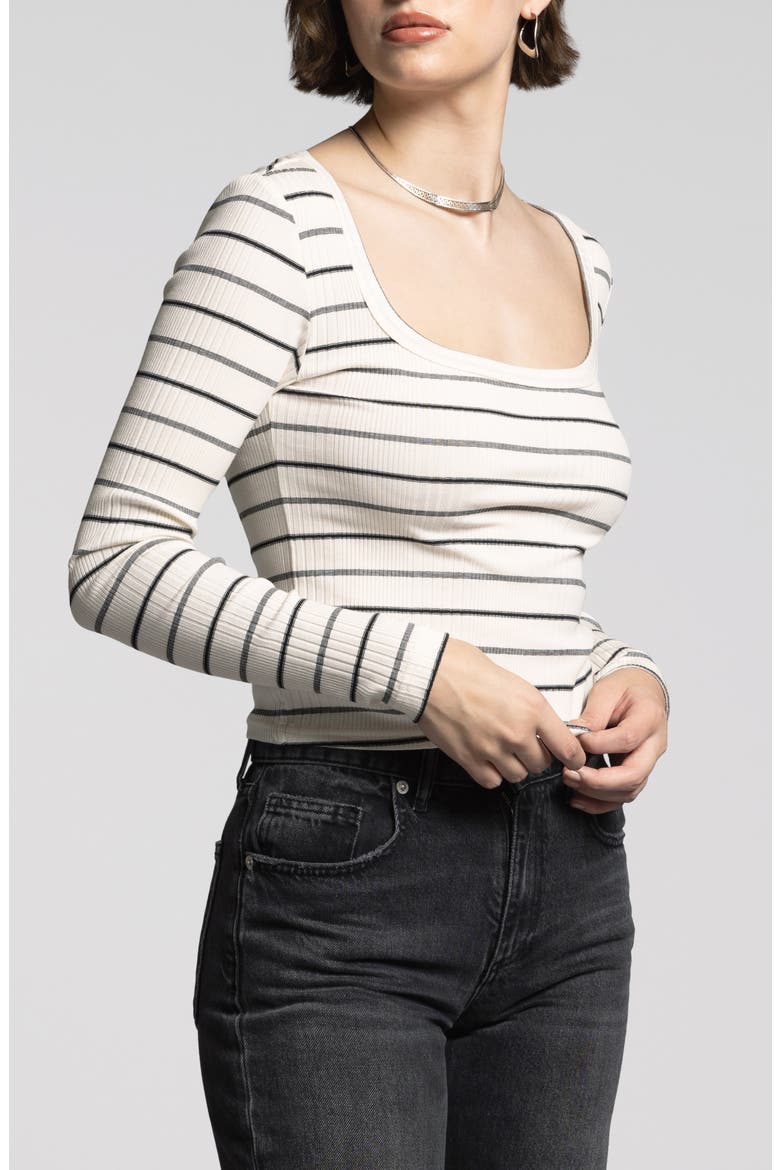 Renata Stripe Scoop Neck Cotton Blend Top, Alternate, color, IVORY ST3005