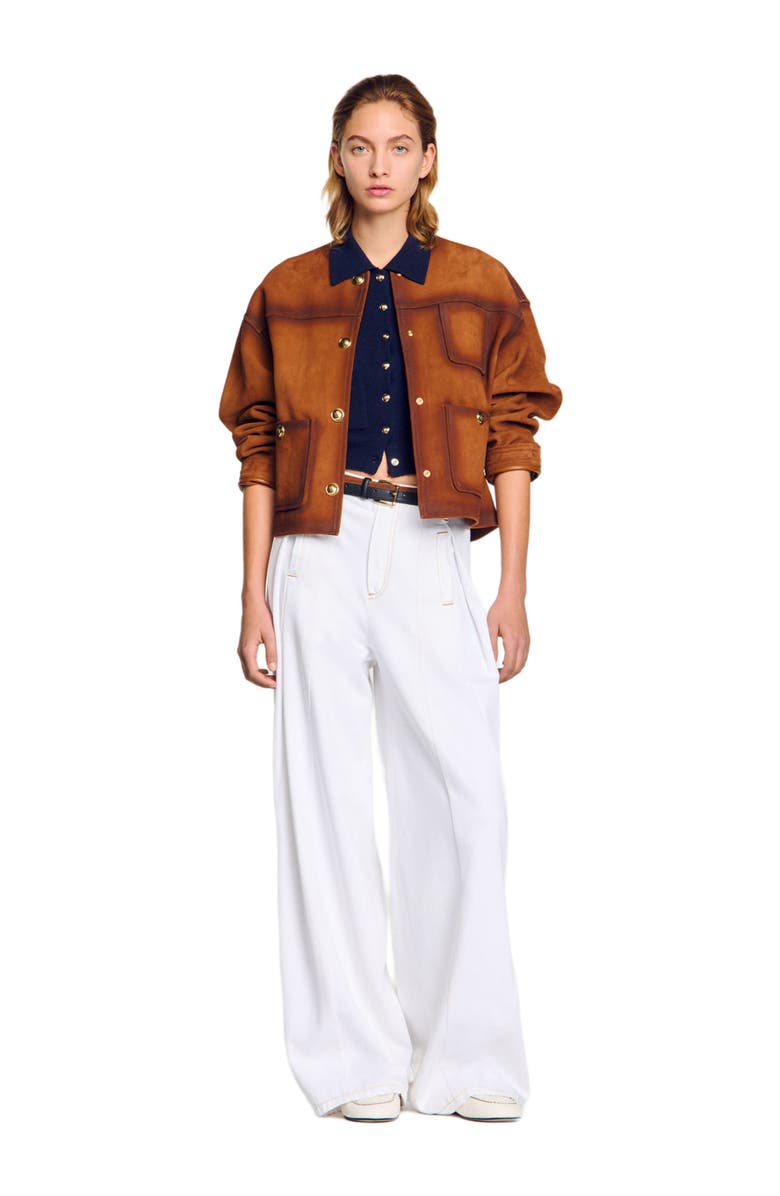 SANDRO Topstitched wide-leg jeans, Alternate, color, White