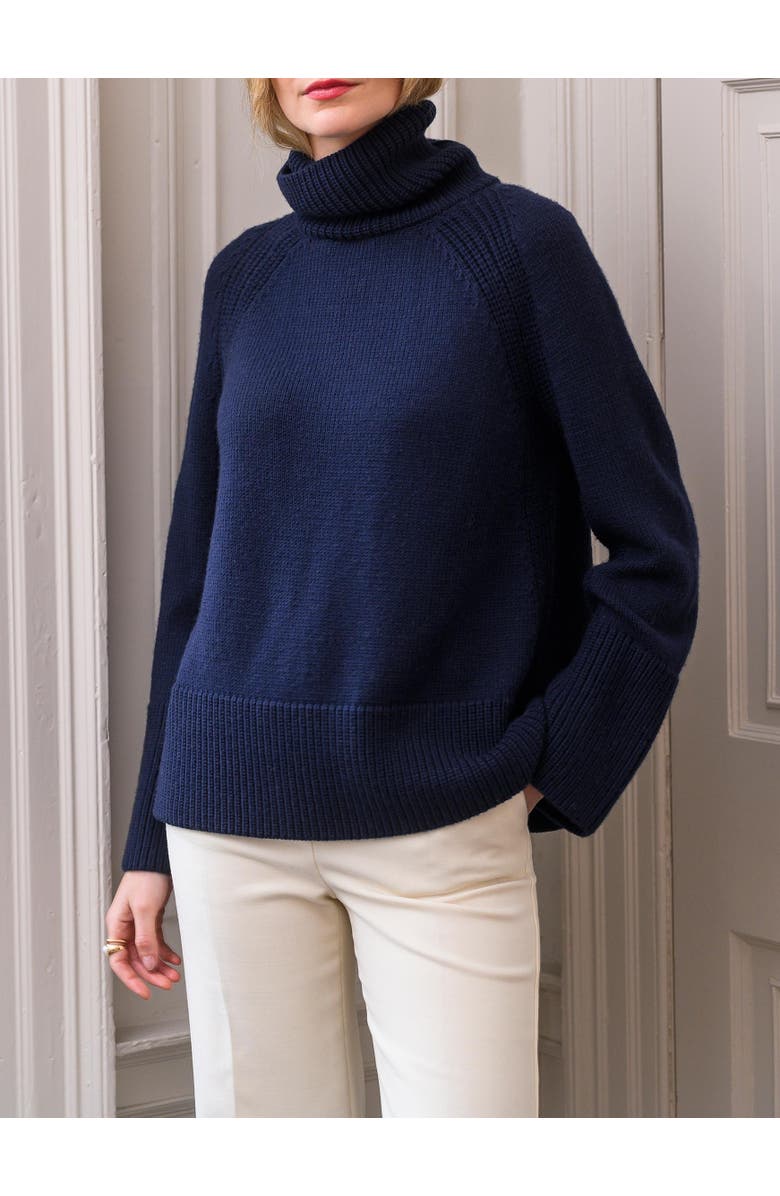 Celtic & Co. Merino Rib Detail Turtleneck Sweater, Alternate, color, Navy