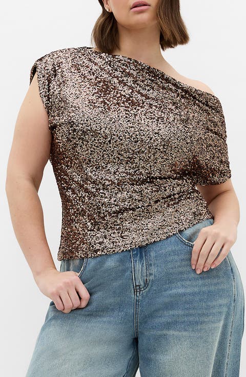 Adorn Sequined Off the Shoulder Top