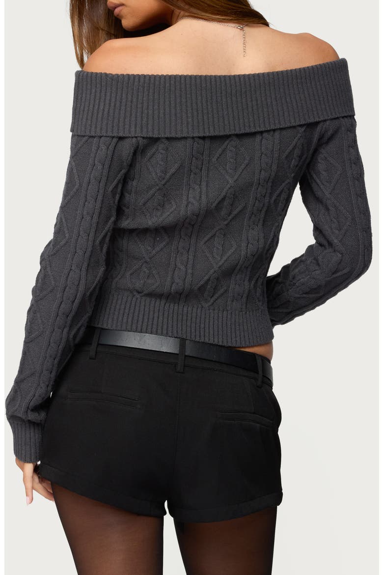 Leta Off the Shoulder Cable Stitch Sweater, Alternate, color, DARK-GRAY