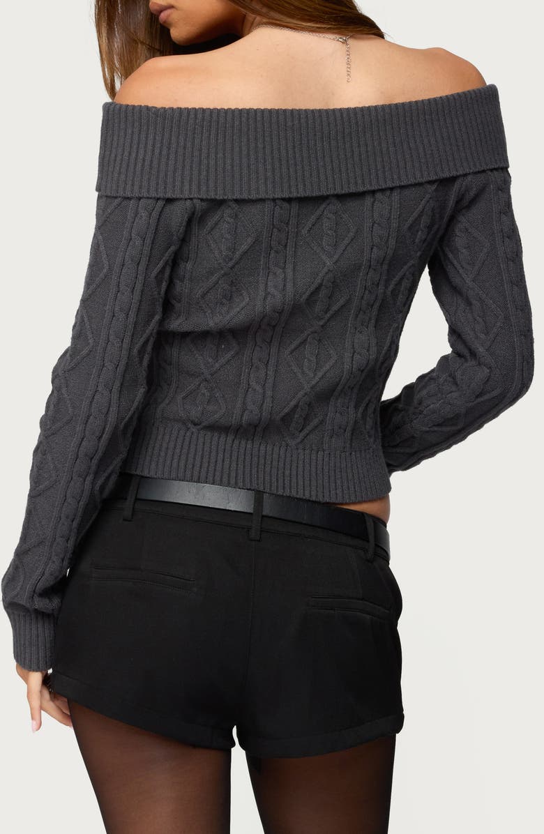EDIKTED Leta Off the Shoulder Cable Stitch Sweater, Alternate, color, Dark-Gray