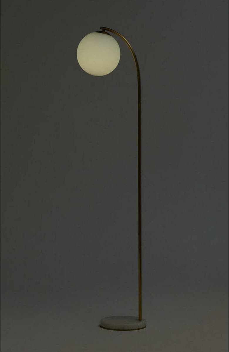 Brightech Luna Drop 75" Modern LED Floor Lamp with Frosted Glass Globe Shade, Alternate, color, Antique Brass