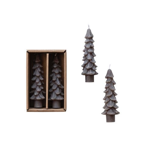 Unscented Textured Tree Shaped Taper Candles in Box, Set of 2