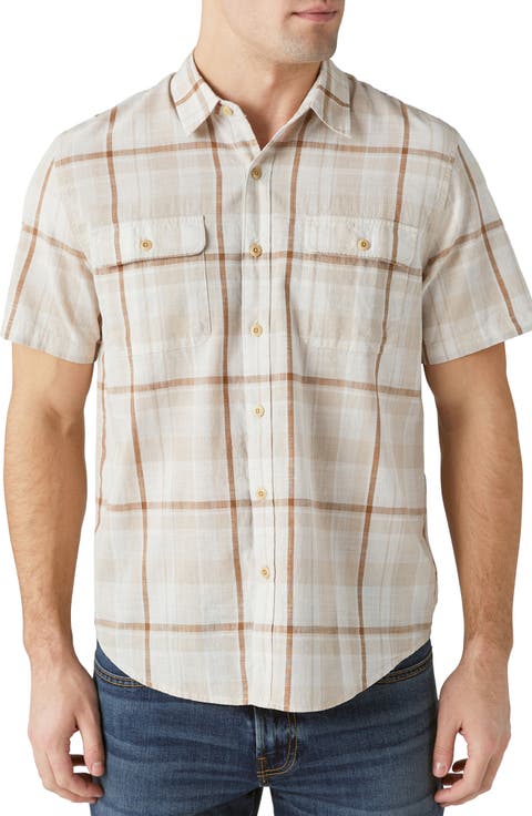 Plaid Short Sleeve Cotton Button-Up Shirt
