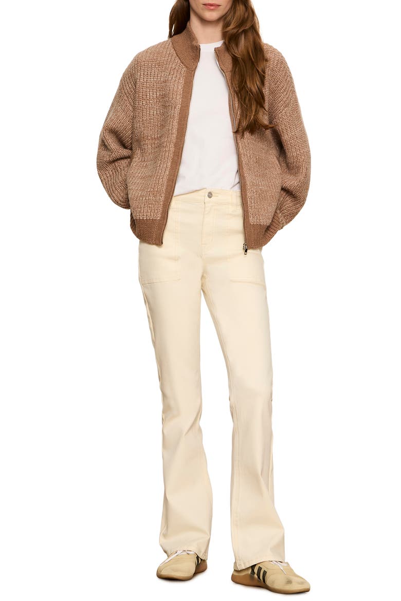 Zip-Up Cardigan, Alternate, color, HEATHER COCOA BROWN