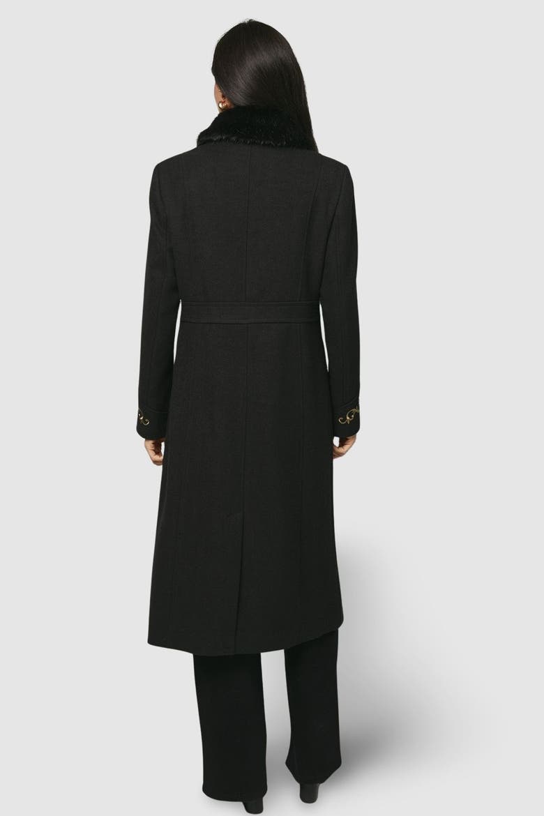 Faux Fur Military Coat, Alternate, color, Black