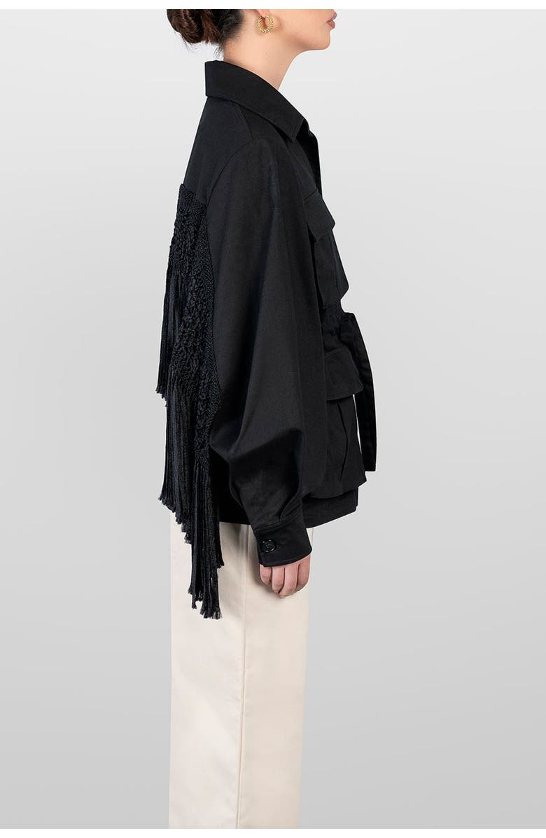 LAURA APARICIO Macrame Sahariana Long Jacket, Alternate, color, Black