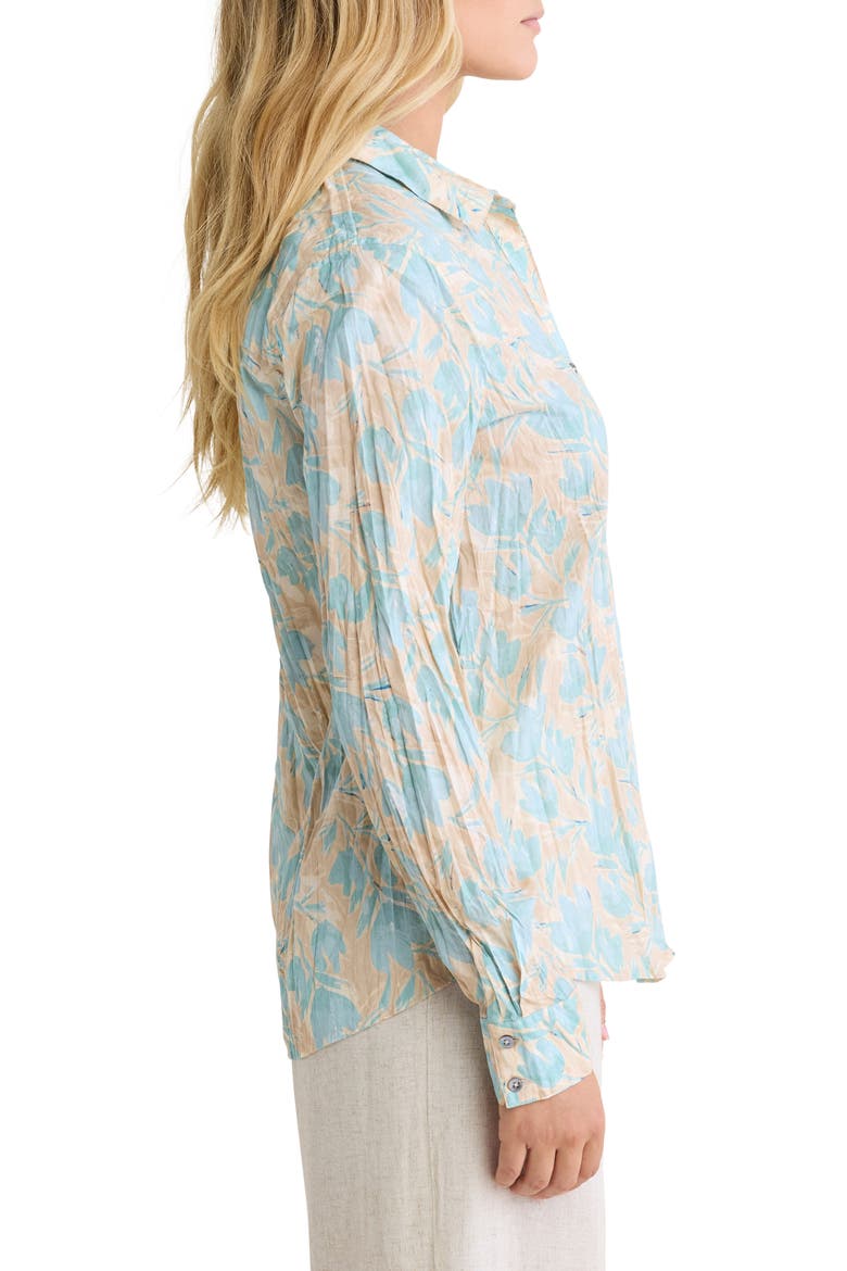 Shadow Floral Core Crinkle Cotton Button-Up Shirt, Alternate, color, AQUA MULTI