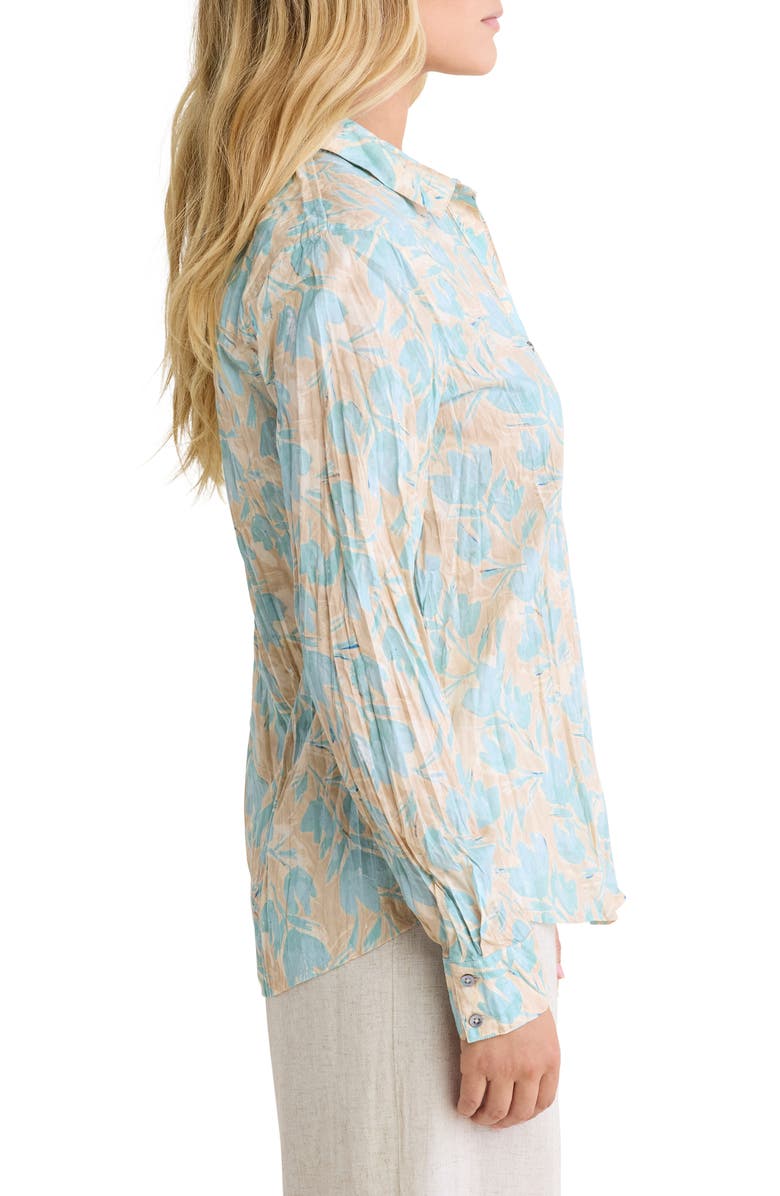 NZ BY NIC & ZOE Shadow Floral Core Crinkle Cotton Button-Up Shirt, Alternate, color, Aqua Multi