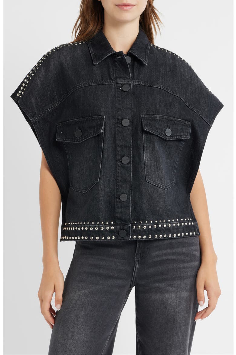 Alba Stud Detail Sleeveless Denim Jacket, Alternate, color, SHADOW BLACK