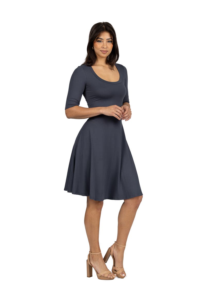 A-Line Knee Length Dress Elbow Length Sleeves, Alternate, color, Charcoal