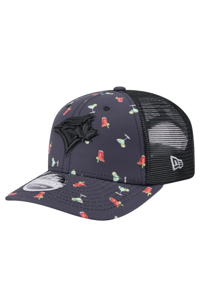 New Era Men's New Era Black Toronto Blue Jays Adventure Drinks Pattern 9SEVENTY Stretch-Snap Hat, Main, color, 