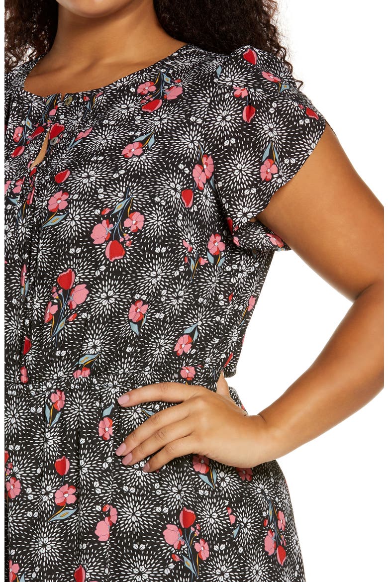 Daniel Rainn Print Pleat Front Dress, Alternate, color, BLACK WITH FLOWERS
