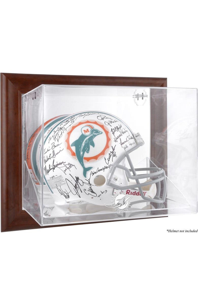 FANATICS AUTHENTIC Miami Dolphins Brown Framed Wall-Mountable Logo Helmet Case, Main, color, 