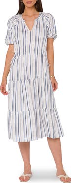VELVET HEART Side Tie Linen Blend Midi Dress