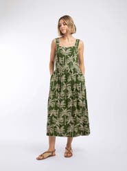Weird Fish Tatum Printed Square Neck Midi Dress