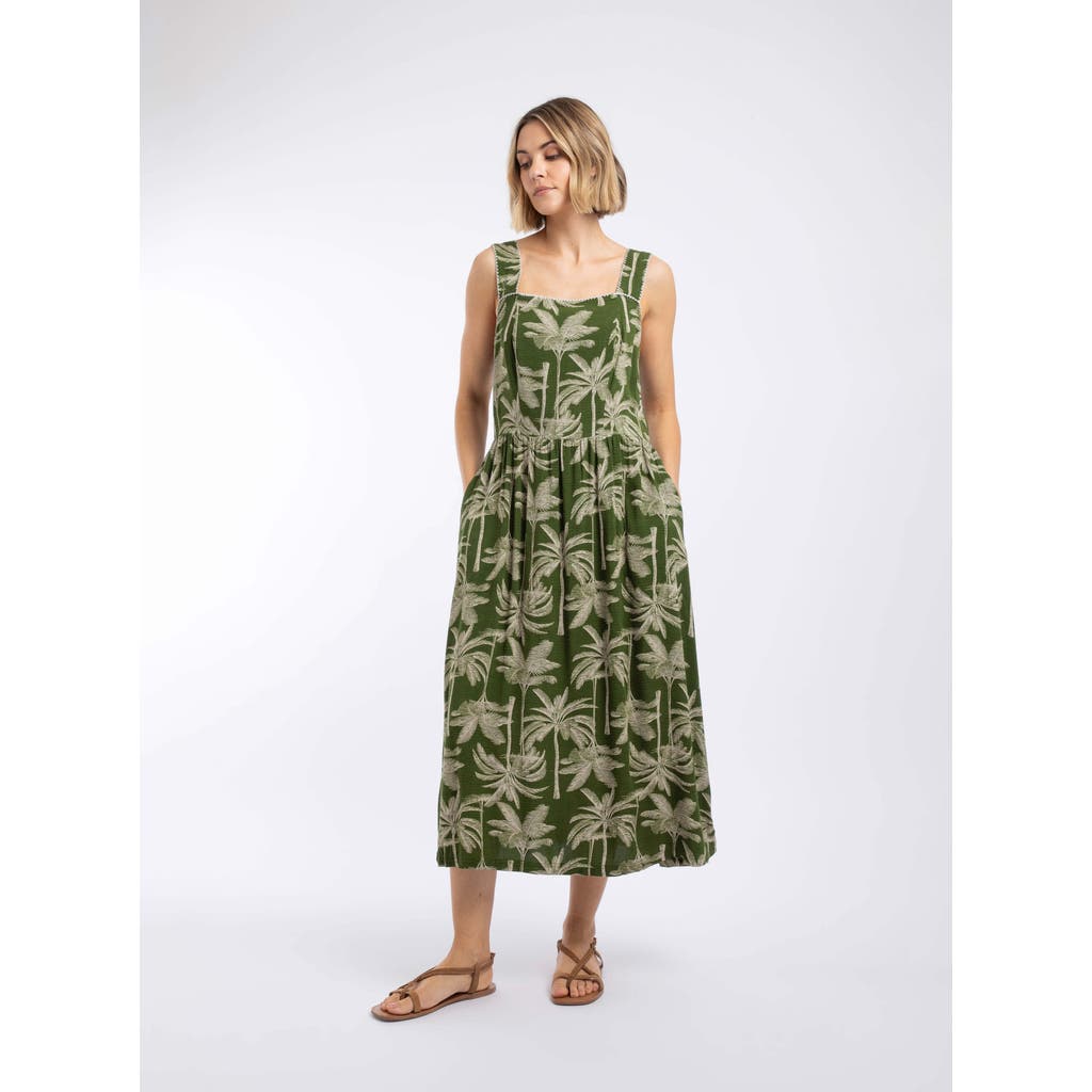 Weird Fish Tatum Printed Square Neck Midi Dress In Green