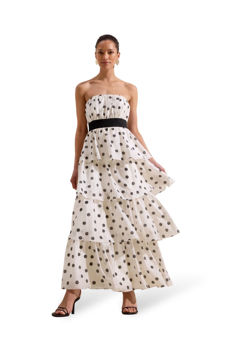 Ro&Zo Claudia Print Tiered Dress, Main, color, Black