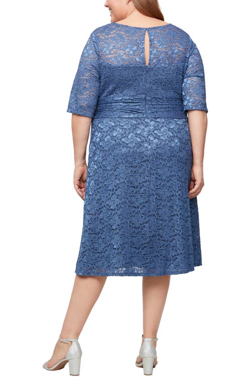 Sl Fashions Lace Overlay Fit & Flare Midi Dress In Wedgewood