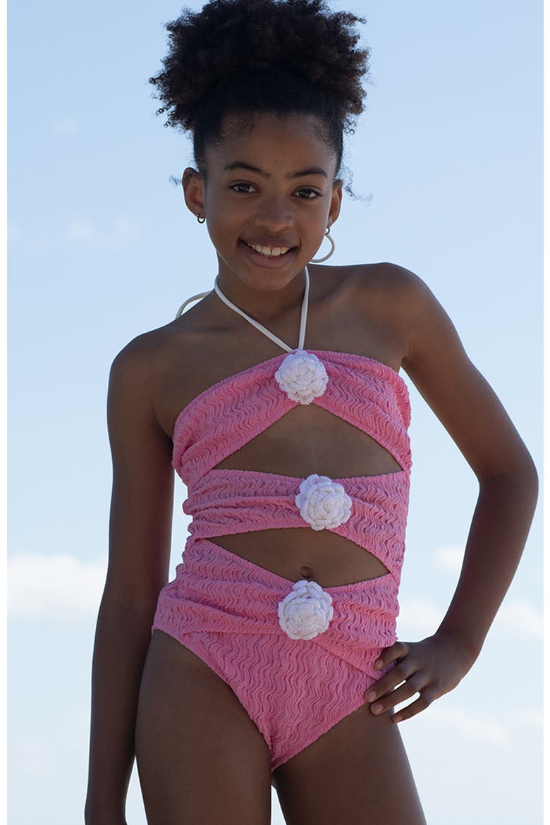 Kids' Cut-Out Flower Detail One-Piece Swimsuit, Alternate, color, Pink
