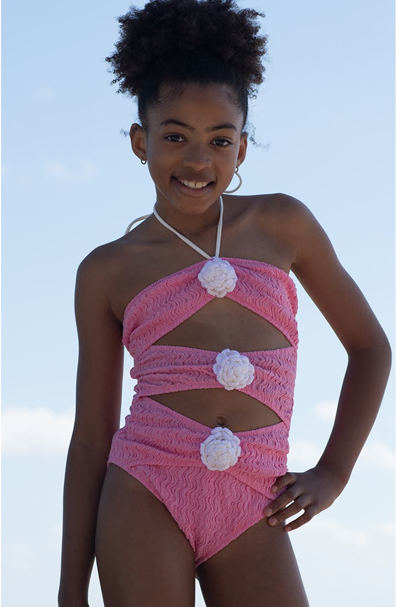 NESSI BYRD Kids' Cut-Out Flower Detail One-Piece Swimsuit, Alternate, color, Pink