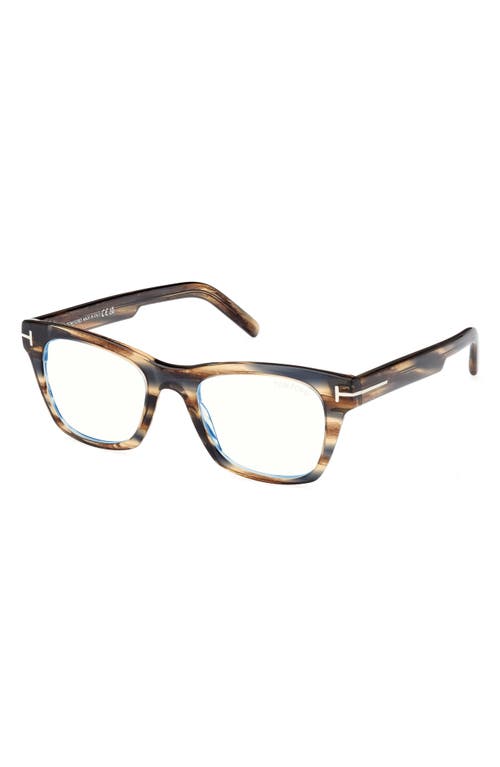Tom Ford 52mm Square Blue Light Blocking Optical Glasses In Tobacco Brown Palladium