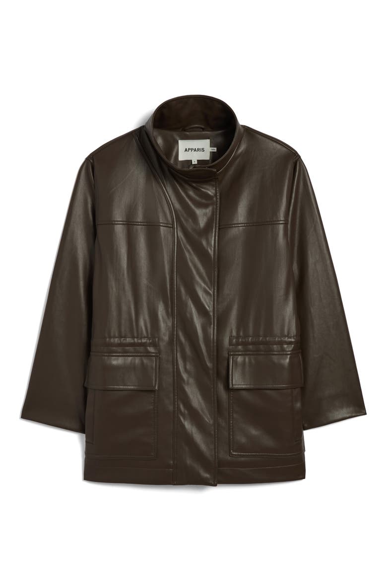Edie Faux Leather Parka, Alternate, color, DEEP BROWN