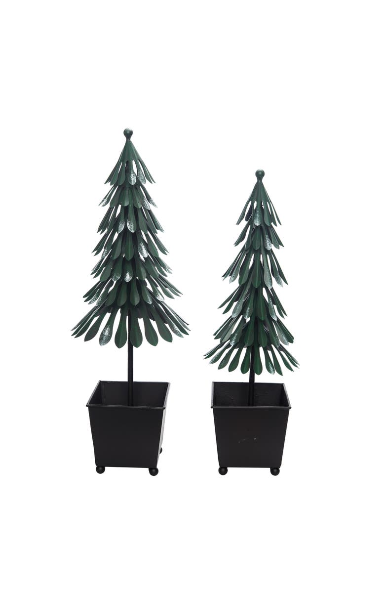 Transpac Multicolor Metal Christmas Tree in Pot Set of 2 Decorative Accent, Main, color, Green