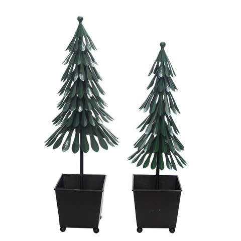 Multicolor Metal Christmas Tree in Pot Set of 2 Decorative Accent