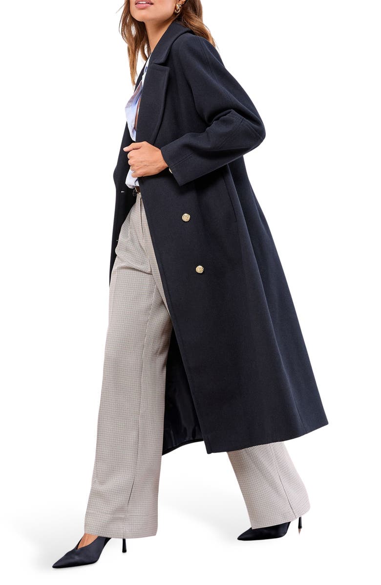 Lipsy Button Longline Coat, Alternate, color, Blue