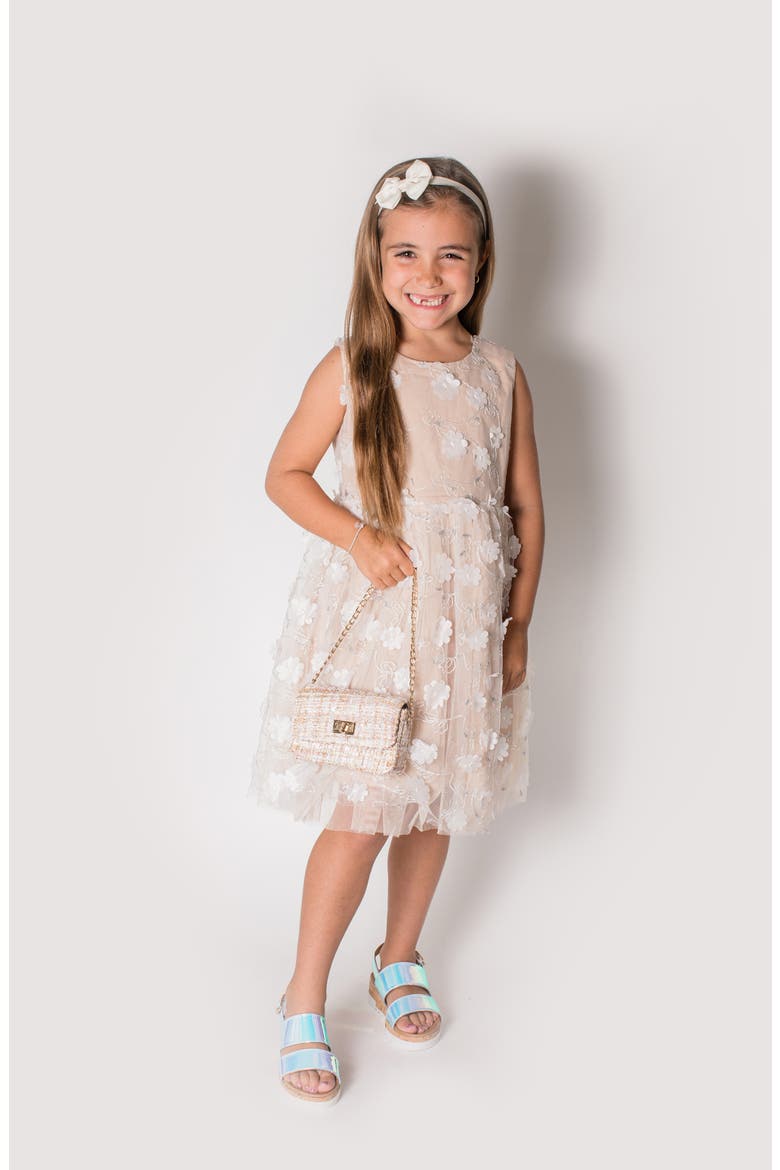 Kids' 3D Floral Appliqué Tulle Dress, Alternate, color, IVORY