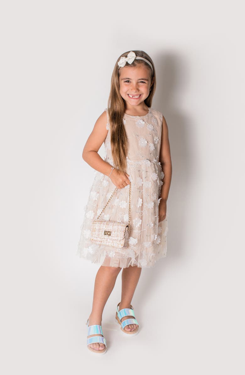 Popatu Kids' 3D Floral Appliqué Tulle Dress, Alternate, color, Ivory
