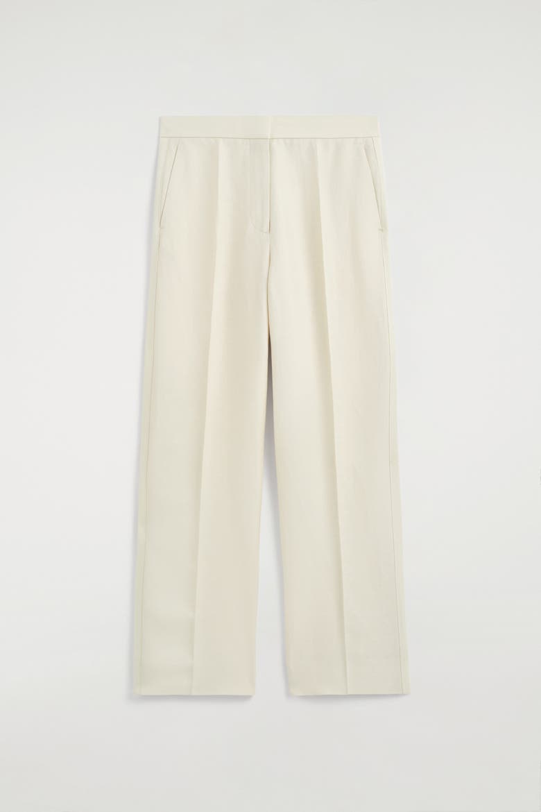 Tailored Linen-Blend Straight-Leg Pants, Alternate, color, ECRU