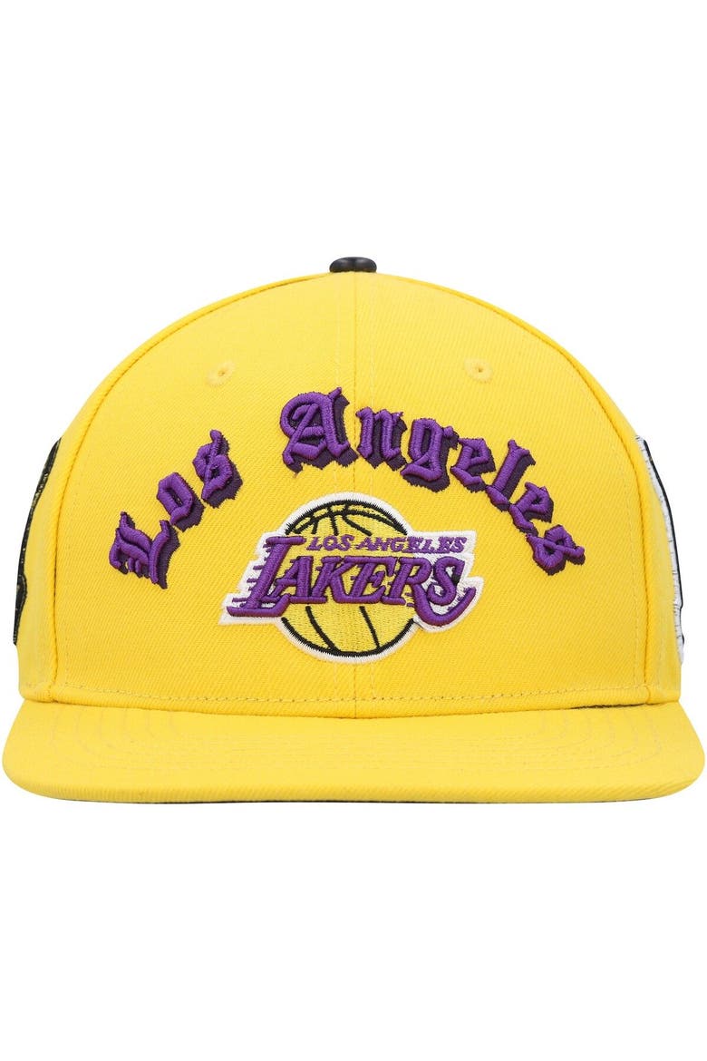 Men's Pro Standard Gold Los Angeles Lakers Old English Snapback Hat, Alternate, color, Gold