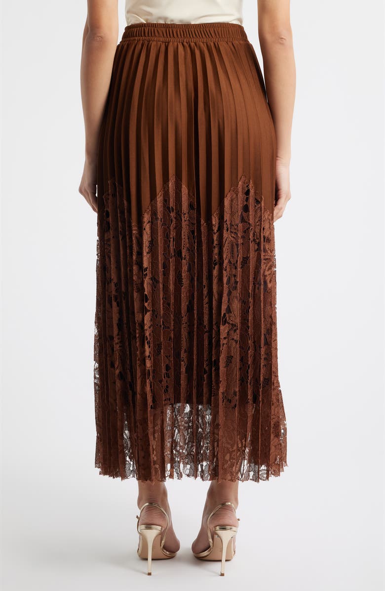 NIKKI LUND Sigrid Mixed Media Pleated Skirt, Alternate, color, Brown