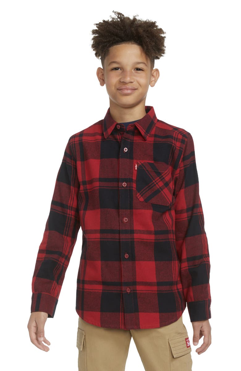 Levi's Kids' Plaid Flannel Button-Up Shirt, Alternate, color, Black