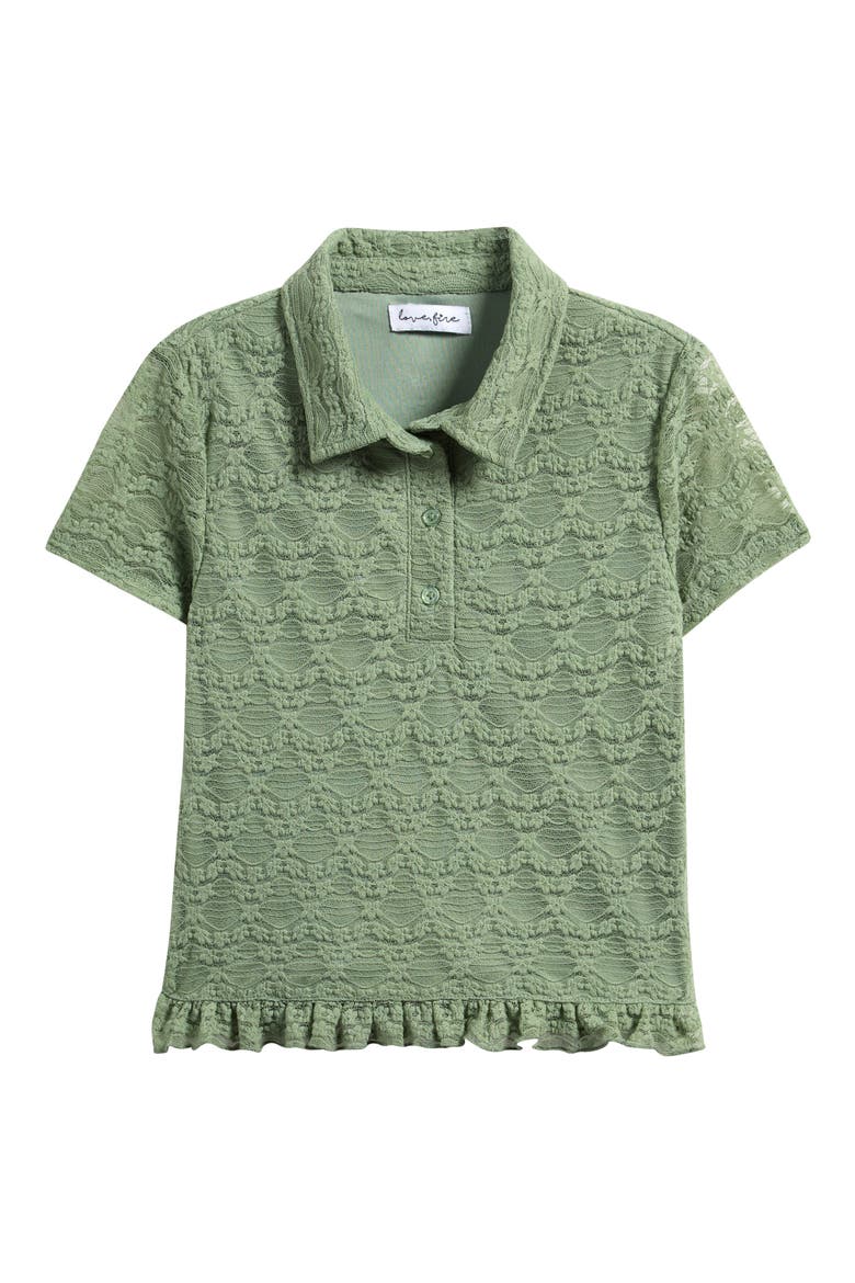 Kids' Ruffle Hem Lace Polo, Main, color, HEDGE GREEN
