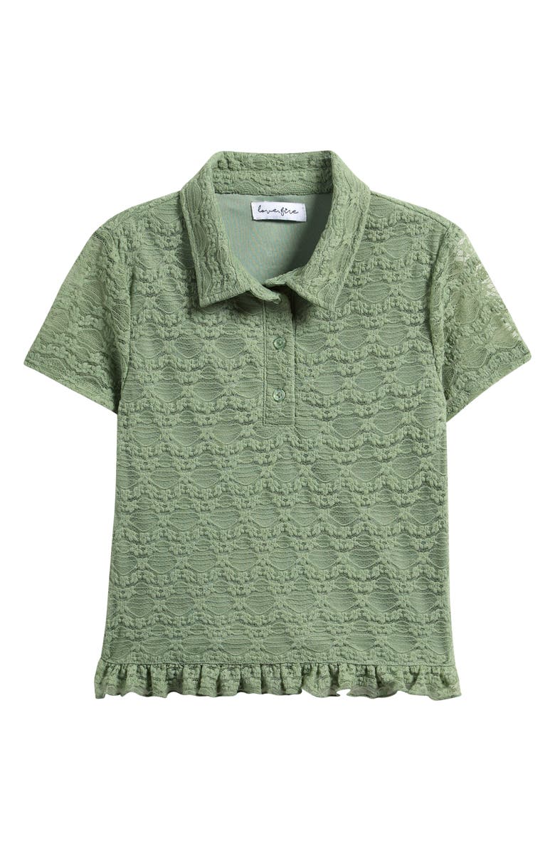 Love, Fire Kids' Ruffle Hem Lace Polo, Main, color, Hedge Green