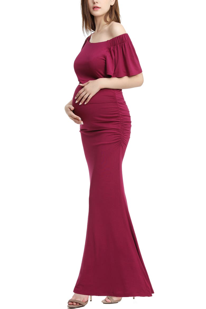 Abigail Off the Shoulder Maternity Maxi Dress, Alternate, color, Berry