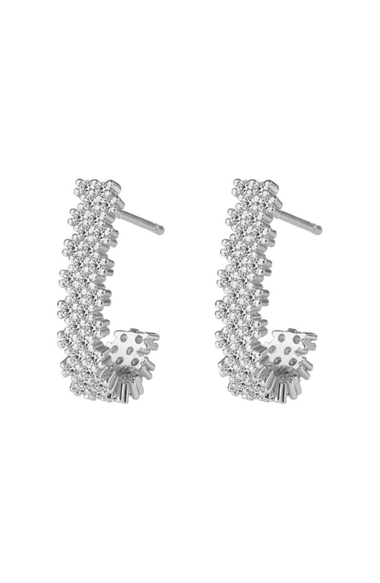 Hollywood Sensation Cubic Zirconia J Hoop Earrings, Main, color, Silver
