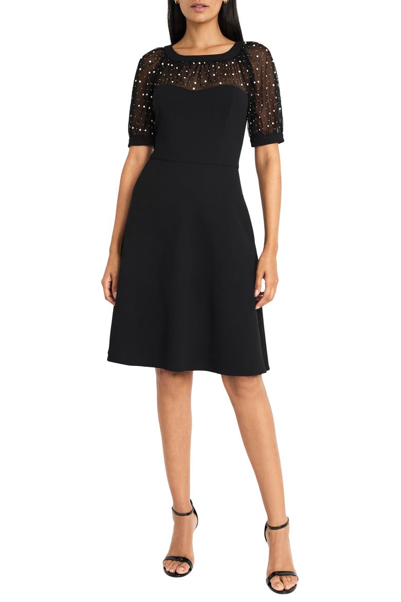 Illusion Fit and Flare Dress, Main, color, BLACK
