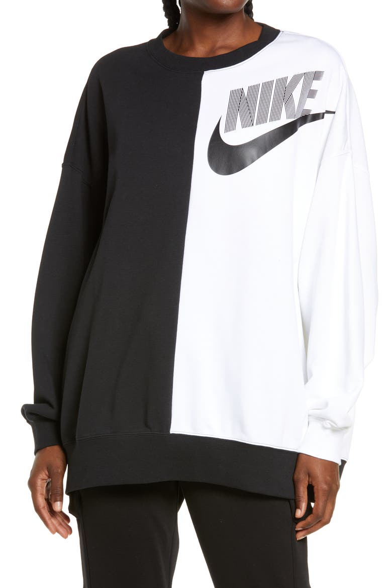 Sportswear Oversize Colorblock Crewneck Sweatshirt, Main, color, BLACK/ WHITE