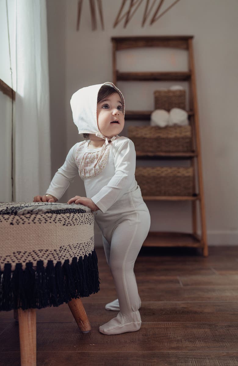 Manière Pleated Bib Footie, Alternate, color, White Pink