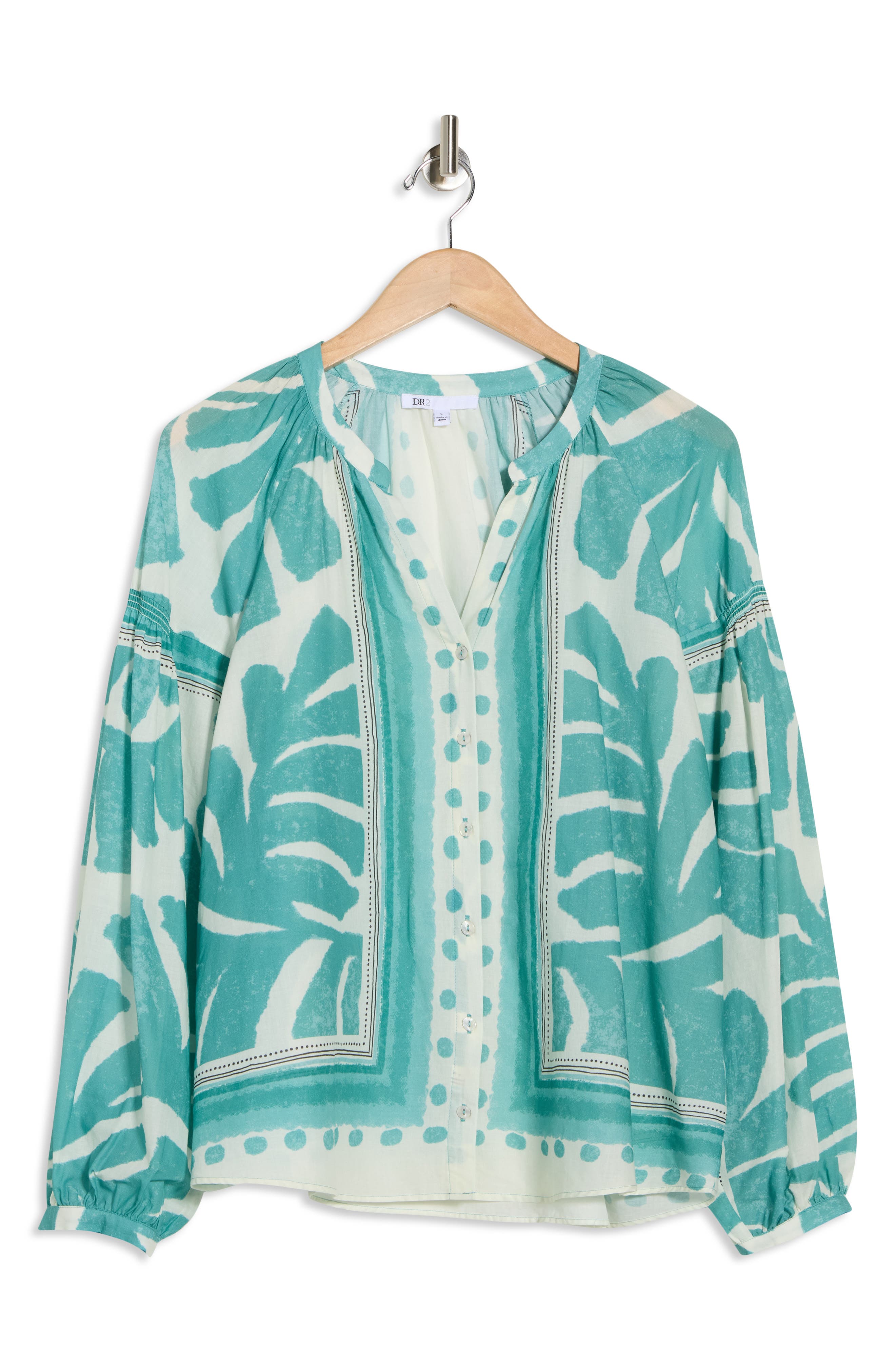 Dr2 By Daniel Rainn Long Sleeve Cotton Top In Blue