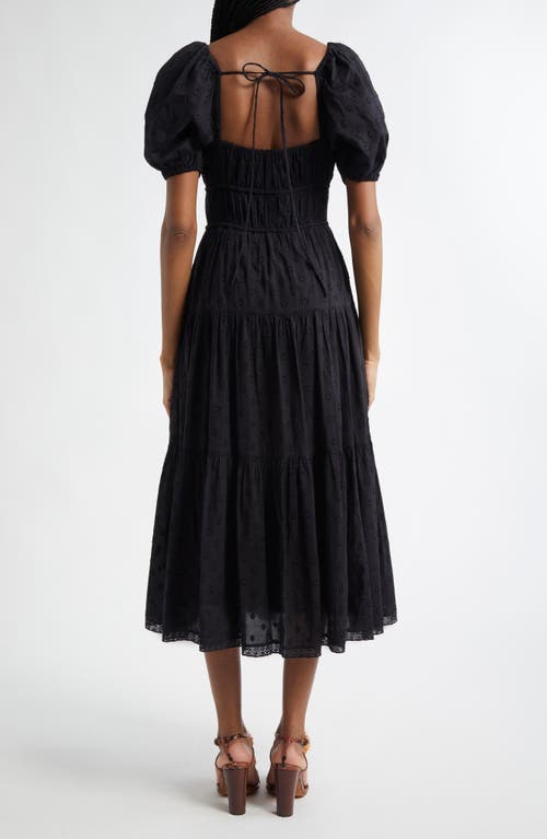 Shop Ulla Johnson Palma Tiered Cotton Eylelet Dress In Noir