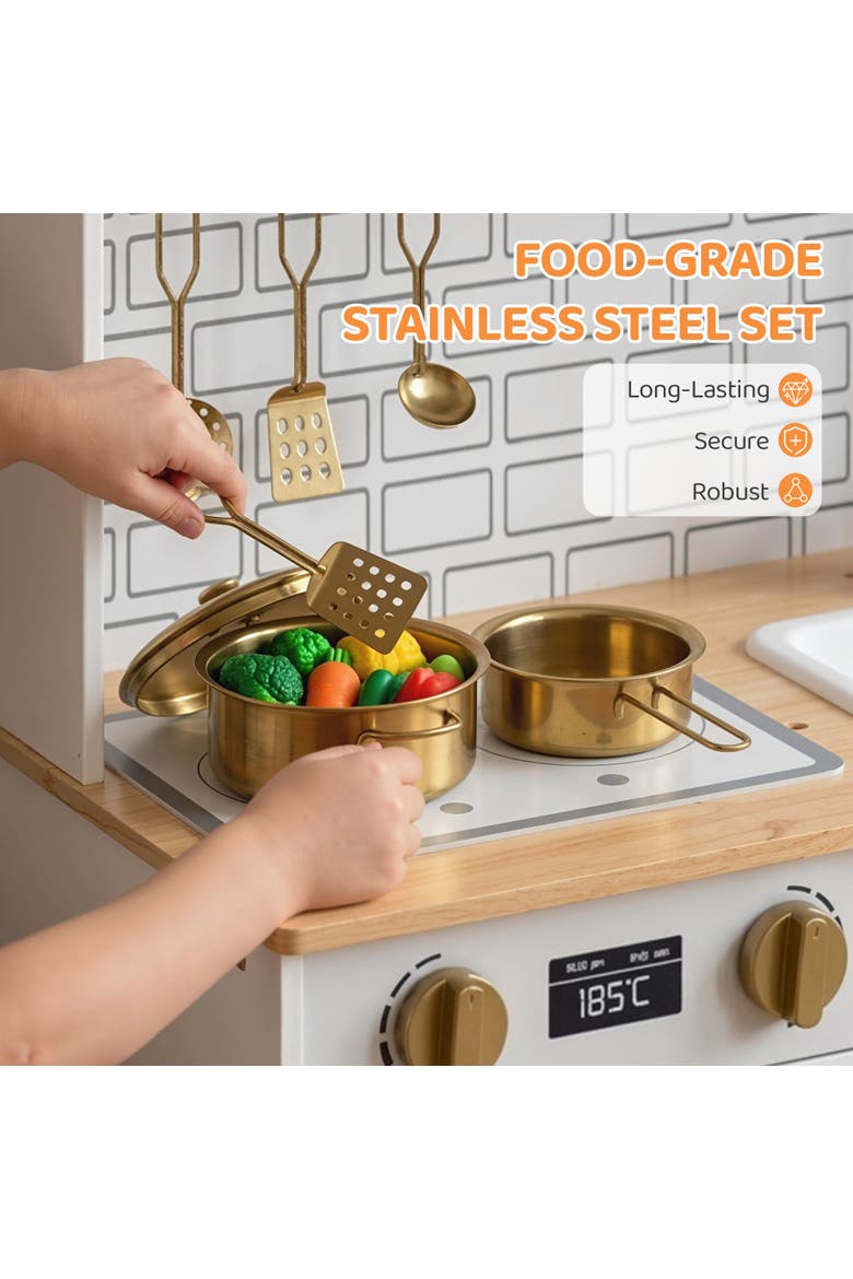 Kids Play Kitchen Set with Sink, Stove, Coffee Maker, Ice Maker, Oven, White, Alternate, color, White