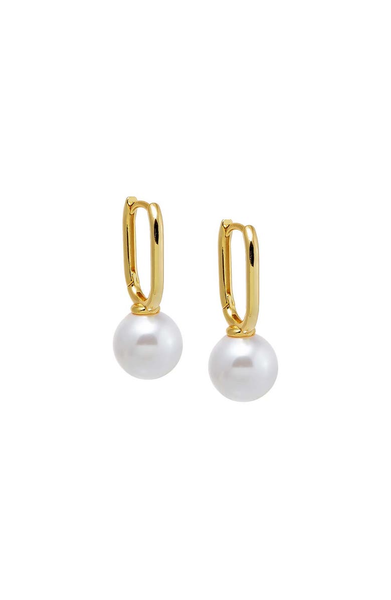 BY ADINA EDEN Solid Paperclip Pearl Huggie Earring, Main, color, Gold